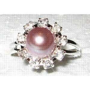  18 KGP Lavender Pearl Ring with Cubic Zirconia Stones 