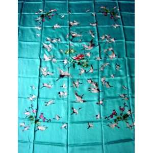  Chinese Silk Embroidery Bed Spread 100 Crane Blue 