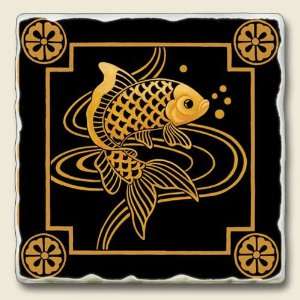 Golden Koi Tumbled Stone Coaster Set:  Kitchen & Dining