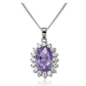    1.54Ct Purple Amethyst & Diamond Oval 14K Gold Pendant Jewelry