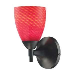   LIGHT SCONCE IN DARK RUST WITH SCARLET RED GLASS W:5.5 H:9 EXT:6.5