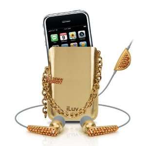  iLuv Crystal In Ear Earphones & Holster for iPhone i80 GLD 