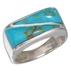   Sterling Silver Mens Raised Rectangular Turquoise Stone Ring: Jewelry