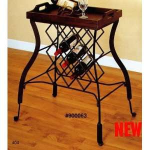 Metal Wine Rack w/Removable Cappuccino Finish Serving Tray.:  