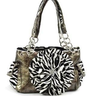   Zebra Flower Shiny Handbag, Kiss Lock Opening Select a Color Clothing