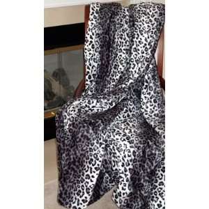  Snow Leopard with Black Satin  Faux Fur Throw  60 Inches 