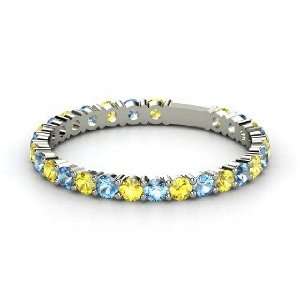 Rich & Thin Band, Sterling Silver Ring with Yellow Sapphire & Blue 