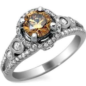  1.30ct Brown Round Diamond Engagement Ring 14k White Gold 