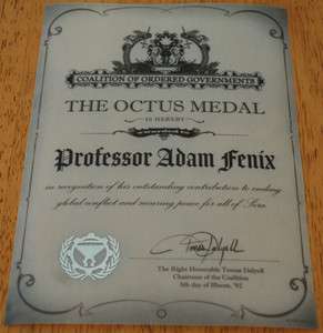 NEW Gears of War 3 Adam Fenix OCTUS MEDAL Award Certificate for 