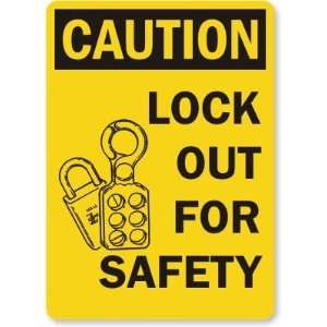 Caution: Lock Out For Safety(with graphic) Laminated Vinyl Sign, 14 x 
