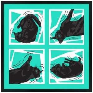  Kinetic Cat Teal 26 Square Black Giclee Wall Art