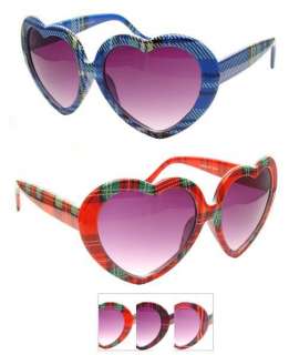 PLAID HEART SHAPED SUNGLASSES Tartan Fashion Glasses  