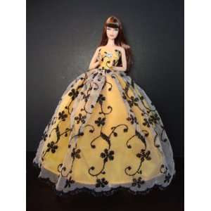 Golden Yellow Ball Gown with See Thru Lace with a Black 