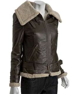 DKNY dark loden leather faux shearling aviator jacket