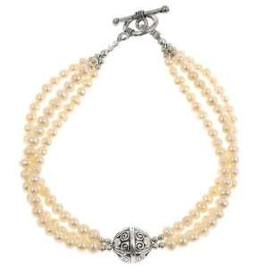   Pearl Bracelet With Antiqued Silver Beads & Arabesque Design: Jewelry