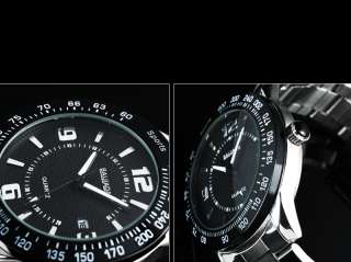   Date Analog Wrist Quartz Mens Stainless Steel Watch Black Dial  