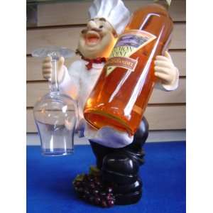  * NEW * Fat French Italian Chef   Glass and Wine Bottle 