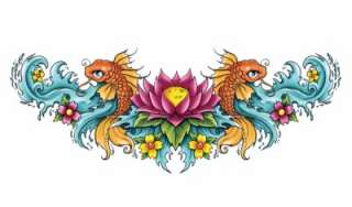 CHINESE KOI FISH AND FLOWER LOWER BACK Temporary Tattoo  