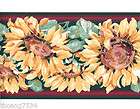   Sunflower Burgundy Green Flower Floral Stitch Wall paper Border