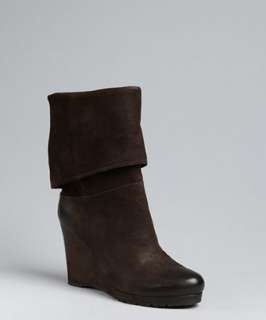 Prada dark chocolate pebbled leather folodver wedge boots   up 