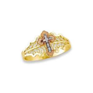    Womens 14k White Yellow Rose Gold Cross Filigree Ring: Jewelry