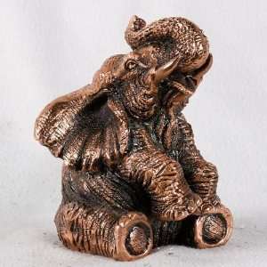   Copper Color Elephant Sitting Down Trunk Up Statue