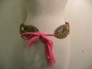 OILILY Pink/Brown Suede Leather Rope Tie Belt S CUTE  