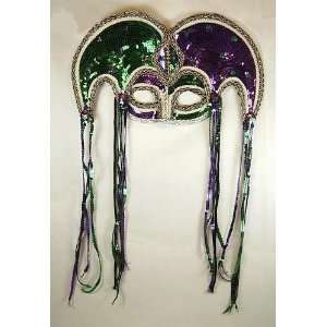  Mardi Gras Purple and Green Sequinned Jester Mask with 