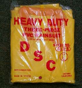   DSC Heavy Duty 3 Piece Rainsuit  Jacket, Hood, Bib Overalls Size Large