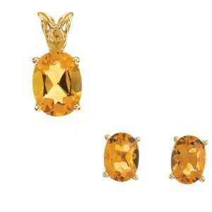  14K Yellow Gold Citrine Pendant and Earring Set: Jewelry