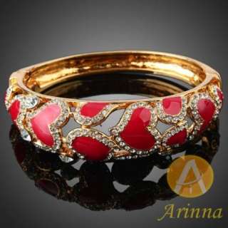 ARINNA simple red ruby heart love bracelet bangle gold plated 