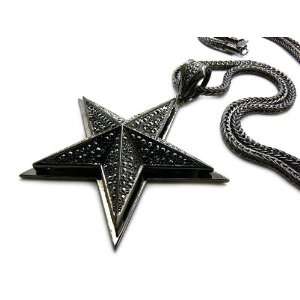  Iced Out 3D Pyramid STAR Pendant 36 Franco Chain Black 