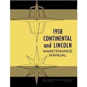  1958 LINCOLN CONTINENTAL CAPRI PREMIER Service Manual Automotive
