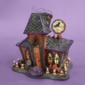  10.25 Pre Lit Glittered Haunted House Halloween Table Top 