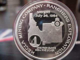   MINING CO. 1 TROY OUNCE .999 FINE SILVER PROOF ONE OUNCE SILVER  