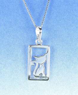 Sterling Silver Necklace Kitty Cat in Frame Charm 2138  