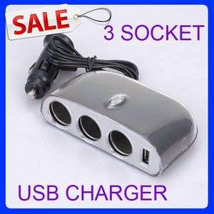 12V 3 Way MULTI SOCKET SPLITTER CAR CHARGER PLUG USB for iPod iPhone 