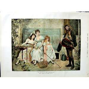 1892 Downing Colour Print France Family Music Man: Home 