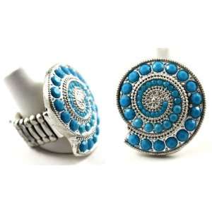 Awesome Blue Crystal Swirl Large Fashion Ring Silver Tone 