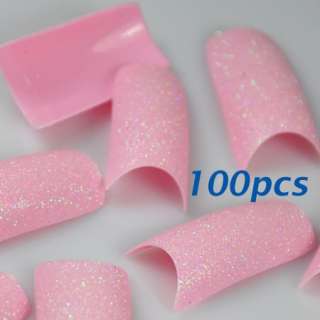 100pcs Glitter Pink False French Nail Tips  