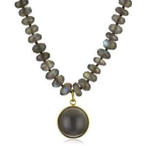   Thaleia Labradorite on Moonstone Drop Pendant Necklace Jewelry