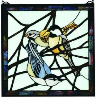 New! Birds Tiffany Sty Stained Glass Window Panel 18x18  