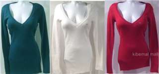   Womens V Neck Sweater L/S Teal Pearl Red Slim Fit Jrs. S M L XL
