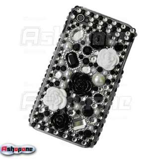 Black 3D Rose Bling Crystal Hard Case for iPhone 4 4G  