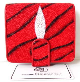   GENUINE STINGRAY LEATHER CARD PICTURE HOLDER SNAP WALLET SWIRL RED NEW