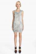 Sleeveless cowl neck dress in variegated grey jersey. Pleating at 