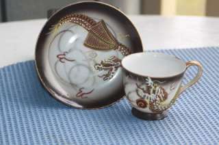 Vintage Dragonware Geisha Lithophane Cup & Saucer Black & Brown  