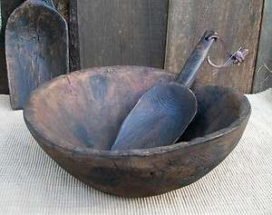   Rustic Distressed Bowl Treen Ware Early Country Kitchen Decor New