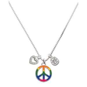 Large Rainbow Colored Peace Sign, Love, and Luck Charm Necklace 