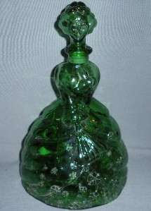 RETRO GREEN GLASS ITALY DECANTER COLONIAL WOMAN W FAN  